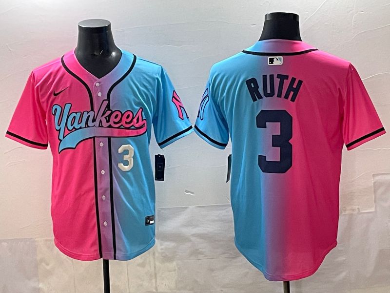 Men New York Yankees #3 Ruth Blue pink Game 2025 Nike MLB Jersey style 002